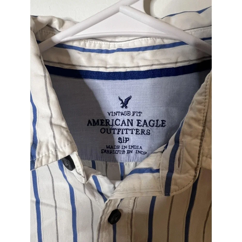 American‎ Eagle Outfitters Shirt Sm White Blue Stripe Vintage Fit Cotton Y2K 00s